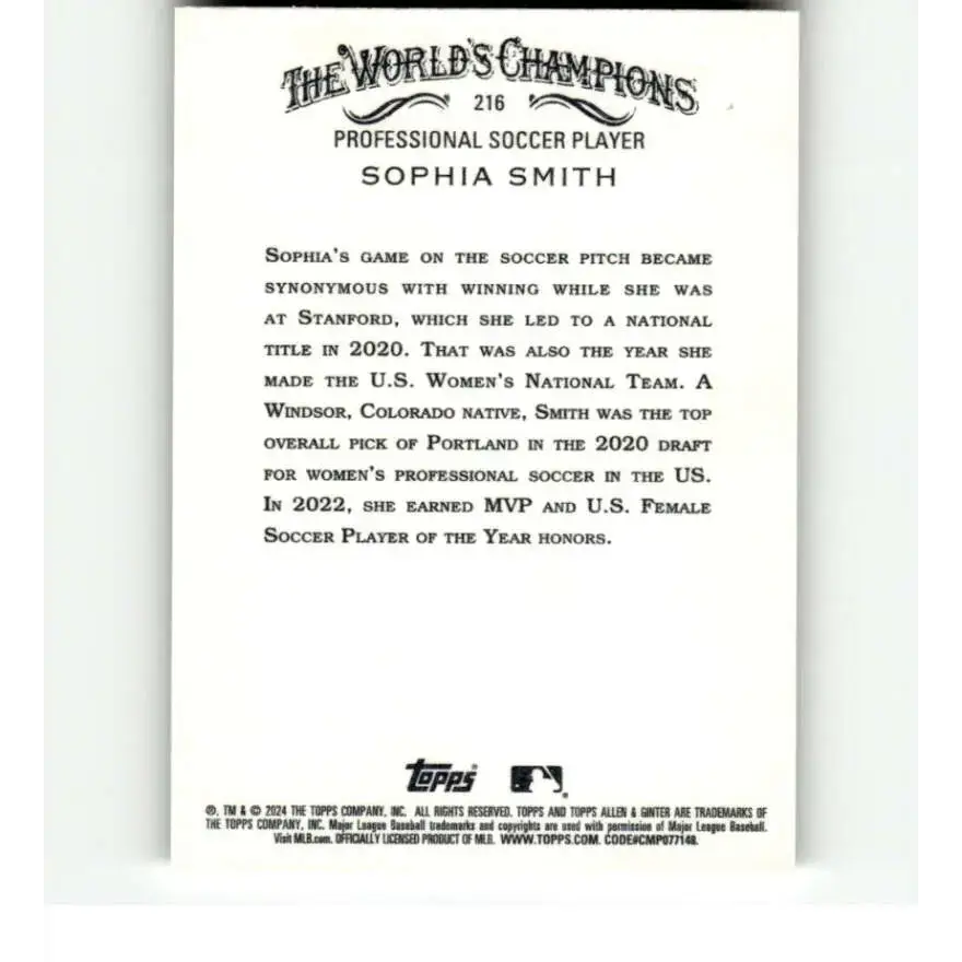 2024 Allen & Ginter #216 Sophia Smith NM-MT Non-Baseball Baseball Card - Soccer Card Single