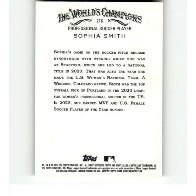 2024 Allen & Ginter #216 Sophia Smith NM-MT Non-Baseball Baseball Card - Soccer Card Single