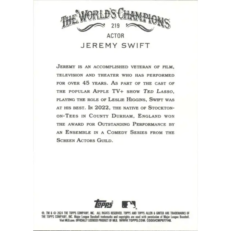 2024 Allen & Ginter #219 Jeremy Swift NM-MT Non-Baseball Baseball Card - Baseball Card Single