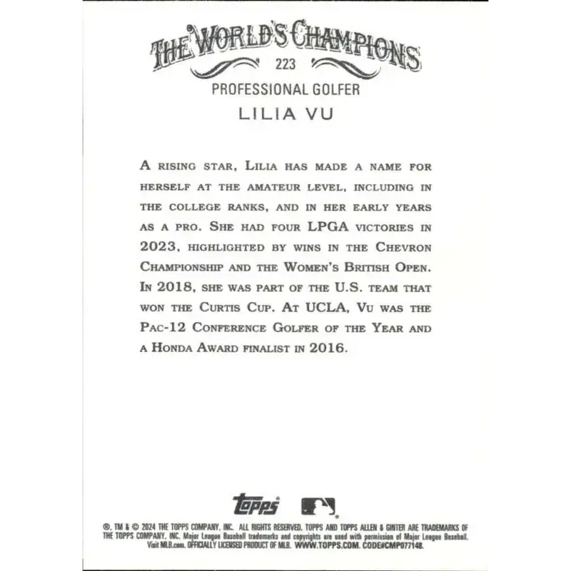 2024 Allen & Ginter #223 Lilia Vu NM-MT Non-Baseball Baseball Card - Baseball Card Single