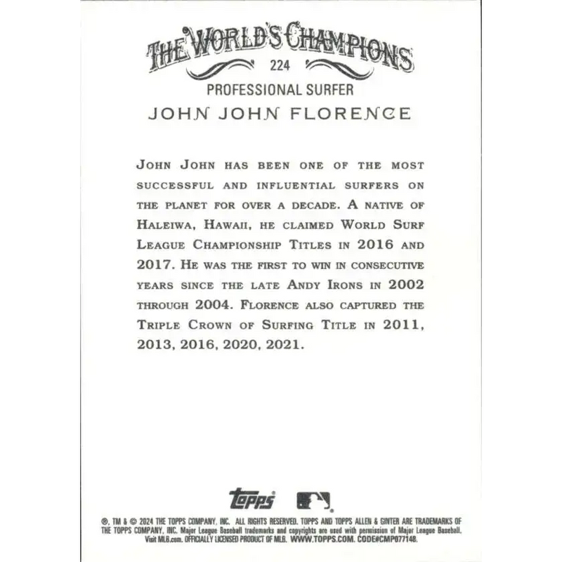 2024 Allen & Ginter #224 John John Florence NM-MT Non-Baseball Baseball Card - Baseball Card Single