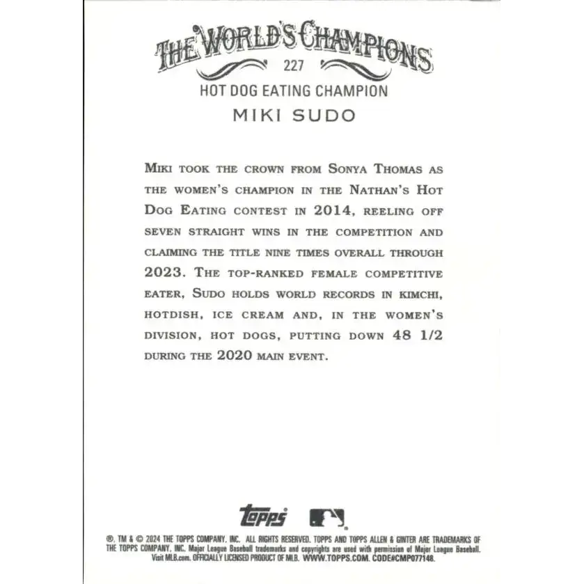 2024 Allen & Ginter #227 Miki Sudo NM-MT Non-Baseball Baseball Card - Baseball Card Single