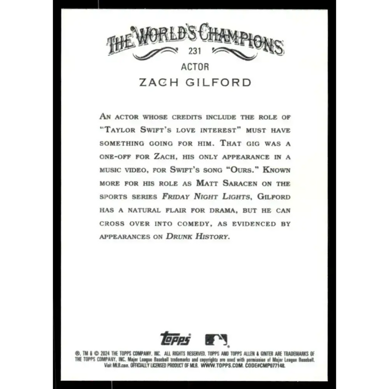 2024 Allen & Ginter #231 Zach Gilford NM-MT Non-Baseball Baseball Card - Baseball Card Single