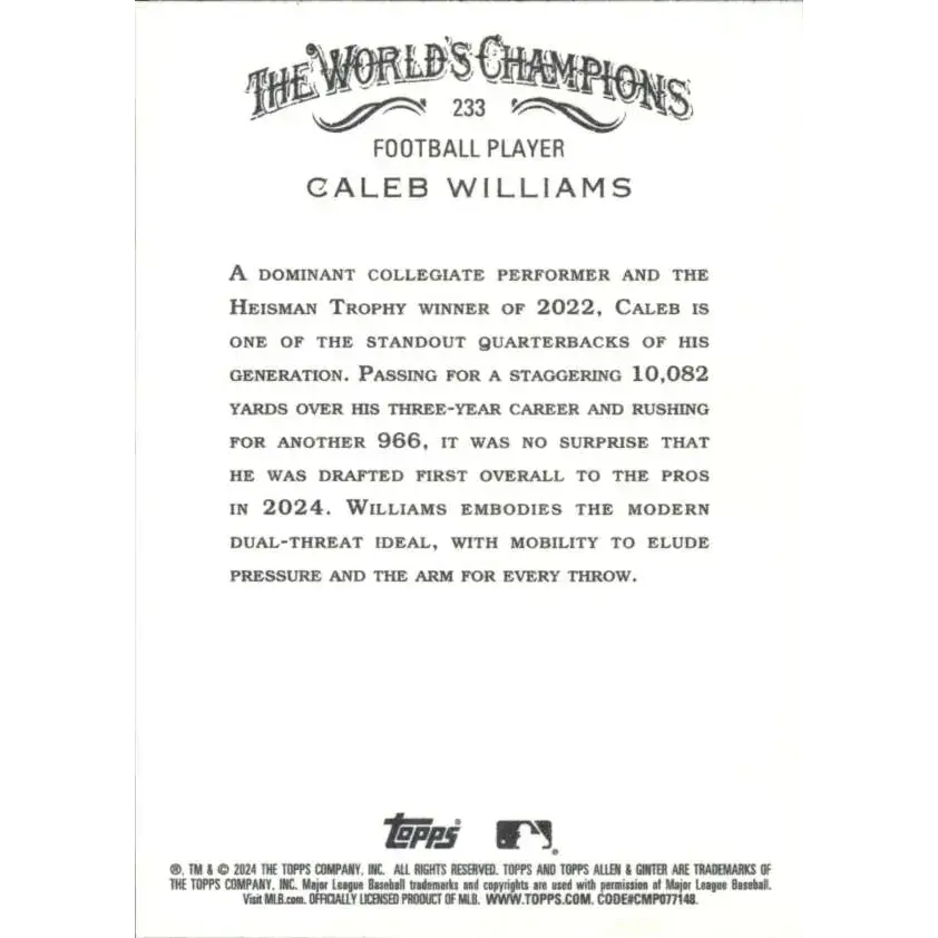 2024 Allen & Ginter #233 Caleb Williams NM-MT Non-Baseball Baseball Card - Baseball Card Single
