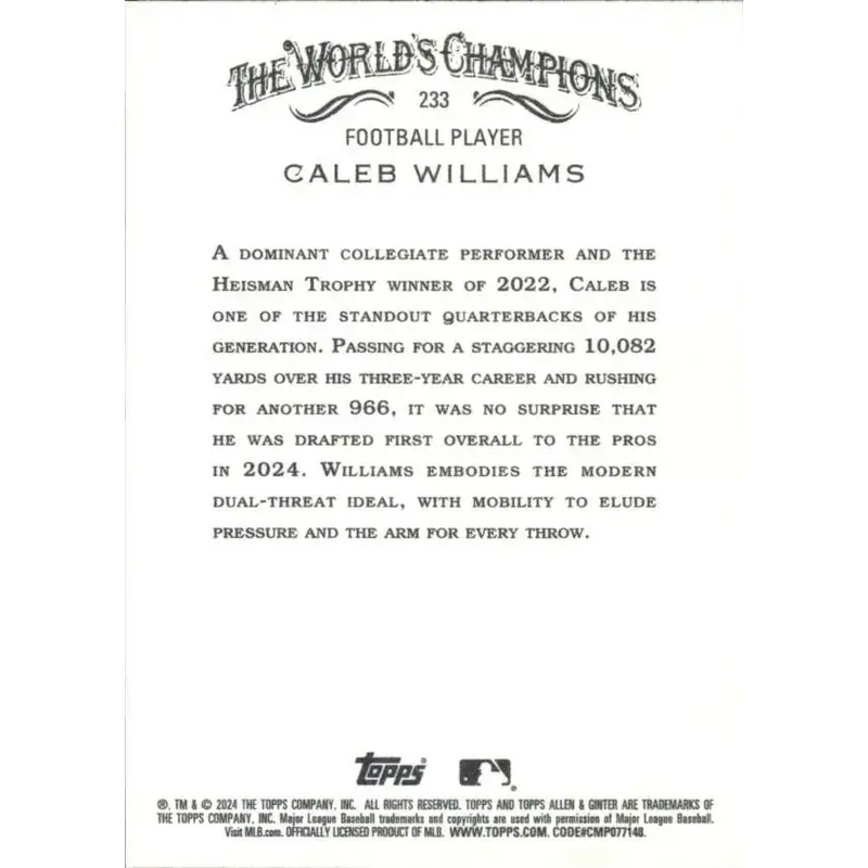 2024 Allen & Ginter #233 Caleb Williams NM-MT Non-Baseball Baseball Card - Baseball Card Single