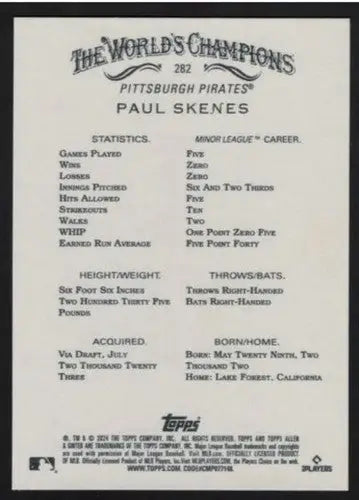 2024 Allen & Ginter #282 Paul Skenes rookie pirates baseball card back with original gloss