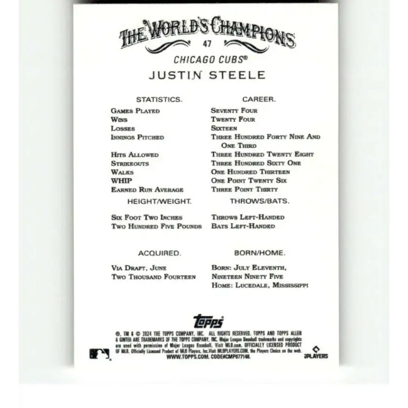2024 Allen & Ginter #47 Justin Steele NM-MT Chicago Cubs Baseball Card - Baseball Card Single