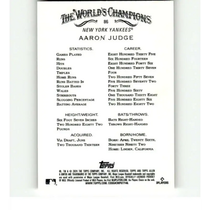 2024 Allen & Ginter #86 Aaron Judge NM-MT New York Yankees Baseball Card