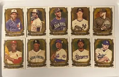 Collection of ten 2024 Allen & Ginter Baseball trading cards featuring players in team uniforms