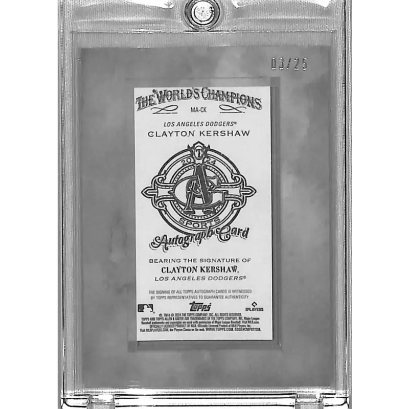 2024 Allen & Ginter Mini I Black Frame #MA-CK Clayton Kershaw NM-MT Auto 3/25 Los Angeles Dodgers Baseball Card
