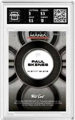 A graded Paul Skenes Wild Card Automania trading card with circle American flag and lava design