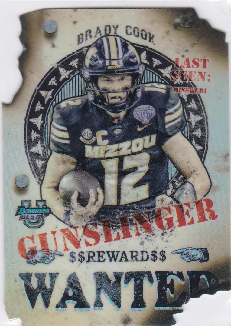 Vintage-style Wanted poster of Brady Cook Gunslinger in jersey 12 for Best U Chrome