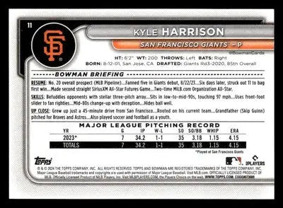 2024 Bowman #11 Kyle Harrison - Baseball Card Single