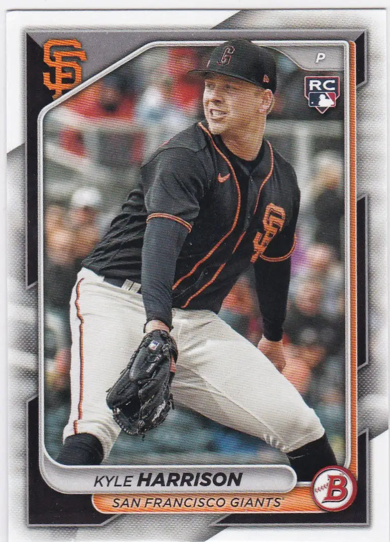 Kyle Harrison RC baseball card from 2024 Bowman featuring San Francisco Giants player