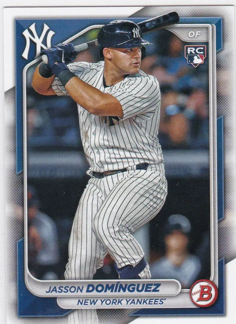 Jasson Dominguez baseball card from 2024 Bowman #17 featuring New York Yankees player