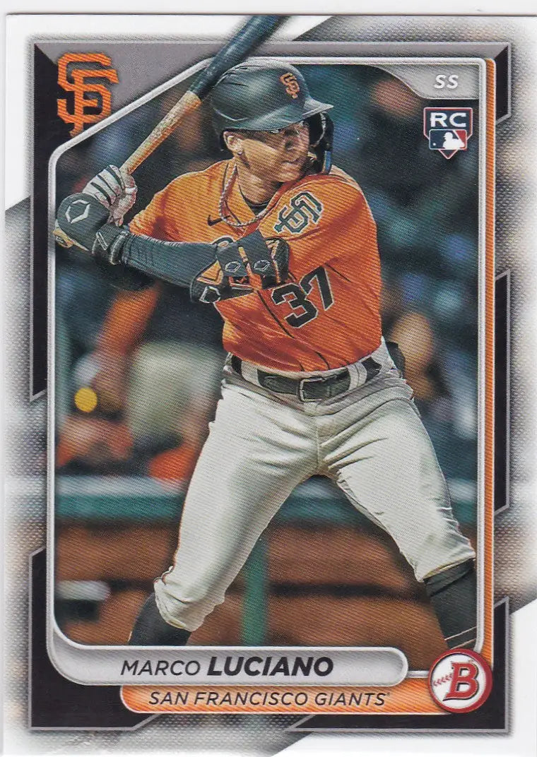 Marco Luciano RC baseball card from 2024 Bowman featuring San Francisco Giants player