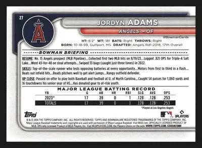 2024 Bowman #27 Jordyn Adams Los Angeles Angels RC - Baseball Card Single