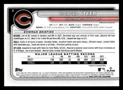2024 Bowman #3 Spencer Steer - Baseball Card Single