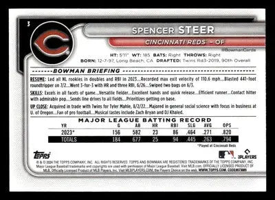 2024 Bowman #3 Spencer Steer - Baseball Card Single