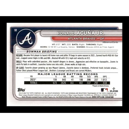 2024 Bowman #32 Ronald Acuna Jr. NM-MT Atlanta Braves Baseball Card - Baseball Card