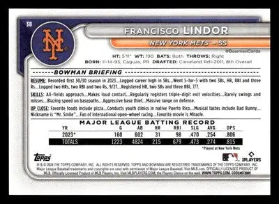 2024 Bowman #38 Francisco Lindor - Baseball Card Single