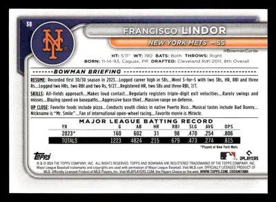 2024 Bowman #38 Francisco Lindor - Baseball Card Single
