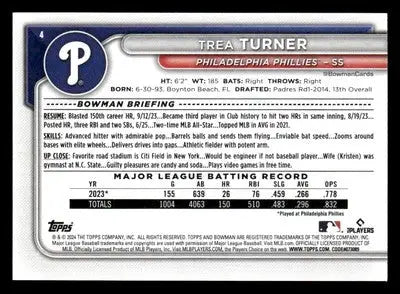 2024 Bowman #4 Trea Turner - Baseball Card Single
