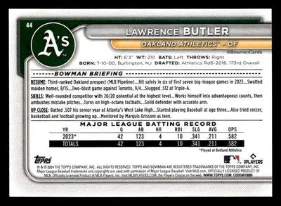 2024 Bowman #44 Lawrence Butler - Baseball Card Single
