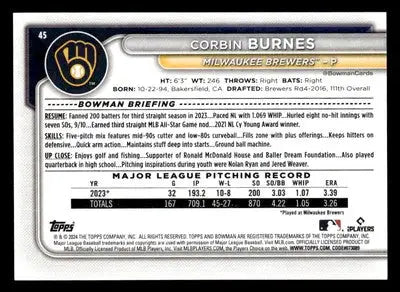 2024 Bowman #45 Corbin Burnes - Baseball Card Single