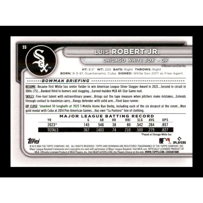 2024 Bowman #55 Luis Robert Jr. NM-MT Chicago White Sox Baseball Card - Baseball Card Single