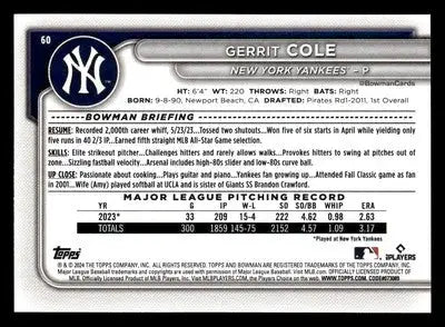 2024 Bowman #60 Gerrit Cole - Baseball Card Single