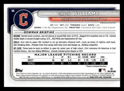 2024 Bowman #66 Gavin Williams - Baseball Card Single