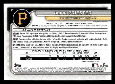 2024 Bowman #67 Quinn Priester - Baseball Card Single