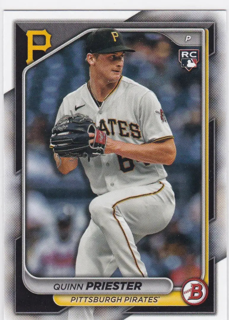 2024 Bowman Quinn Priester RC baseball card featuring Pittsburgh Pirates player