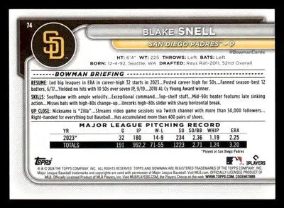 2024 Bowman #74 Blake Snell - Baseball Card Single