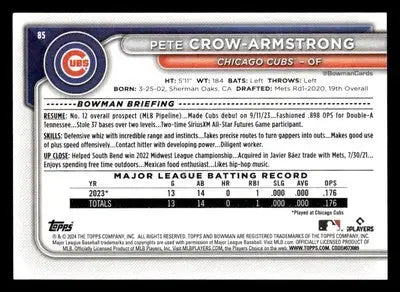 2024 Bowman #85 Pete Crow-Armstrong - Baseball Card Single