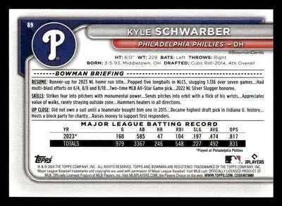 2024 Bowman #89 Kyle Schwarber - Baseball Card Single