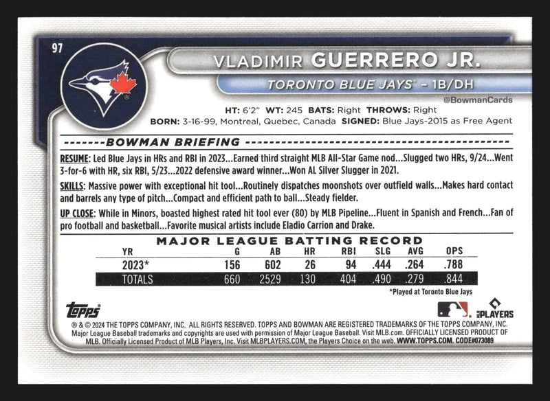 2024 Bowman #97 Vladimir Guerrero Jr Toronto Blue Jays