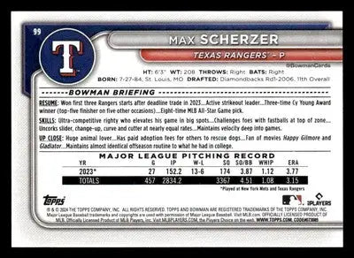 2024 Bowman #99 Max Scherzer - Baseball Card Single