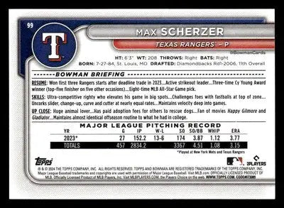 2024 Bowman #99 Max Scherzer - Baseball Card Single