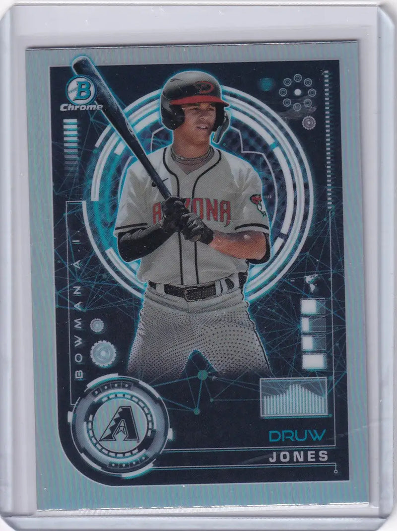 Baseball trading card of Druw Jones in batting stance for Arizona Diamondbacks Bowman Baseball