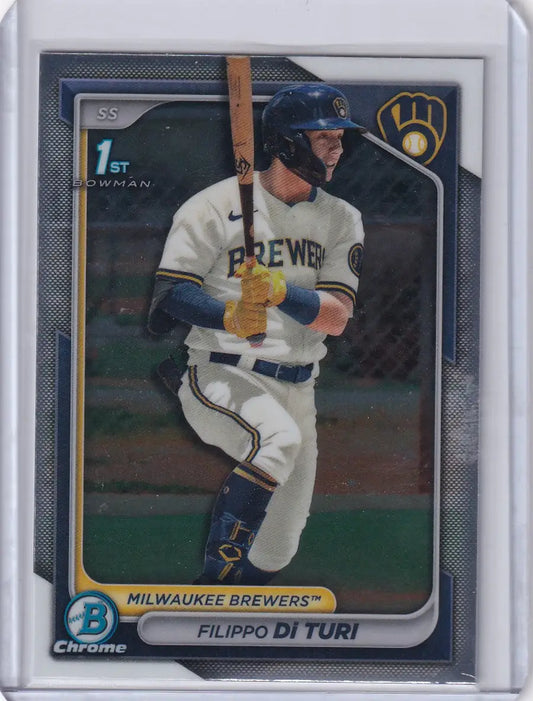 Baseball card of Filippo Di Turi swinging for the Milwaukee Brewers in Bowman Baseball