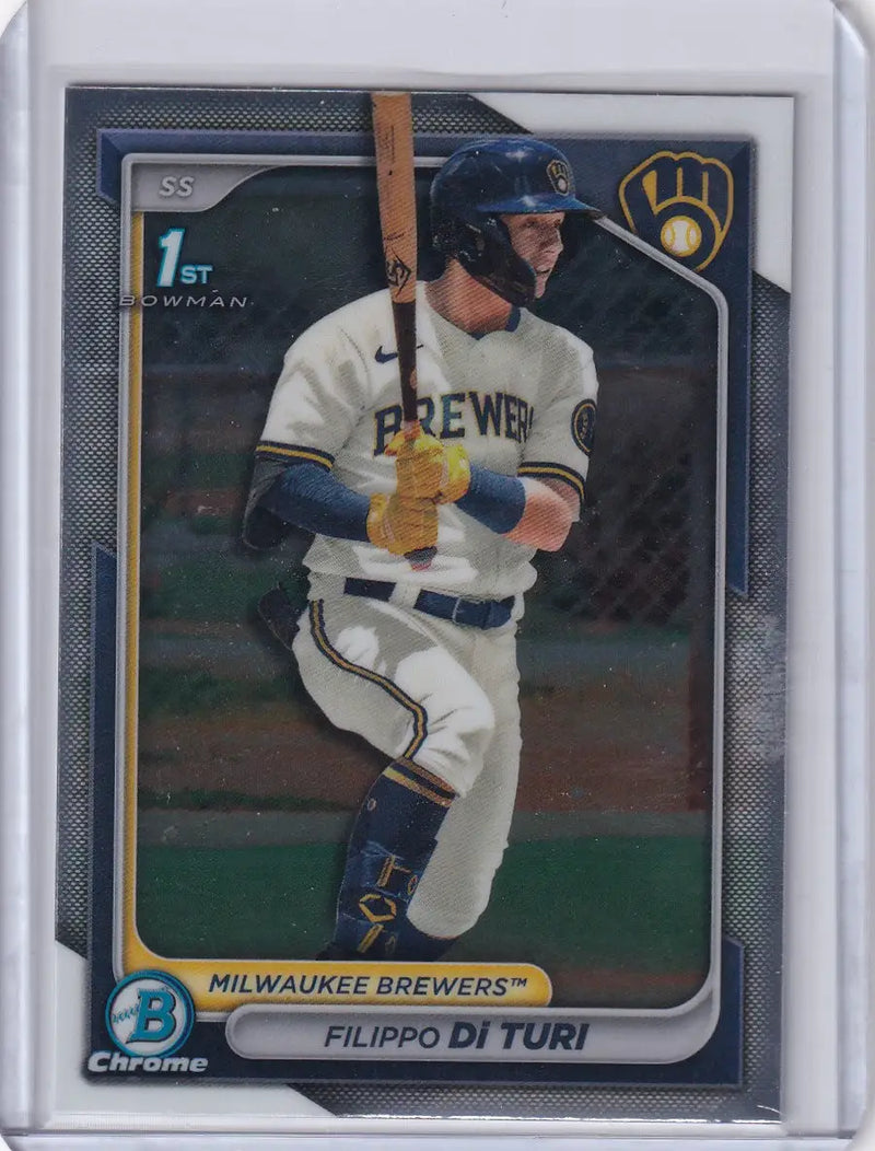 Baseball card of Filippo Di Turi swinging for the Milwaukee Brewers in Bowman Baseball