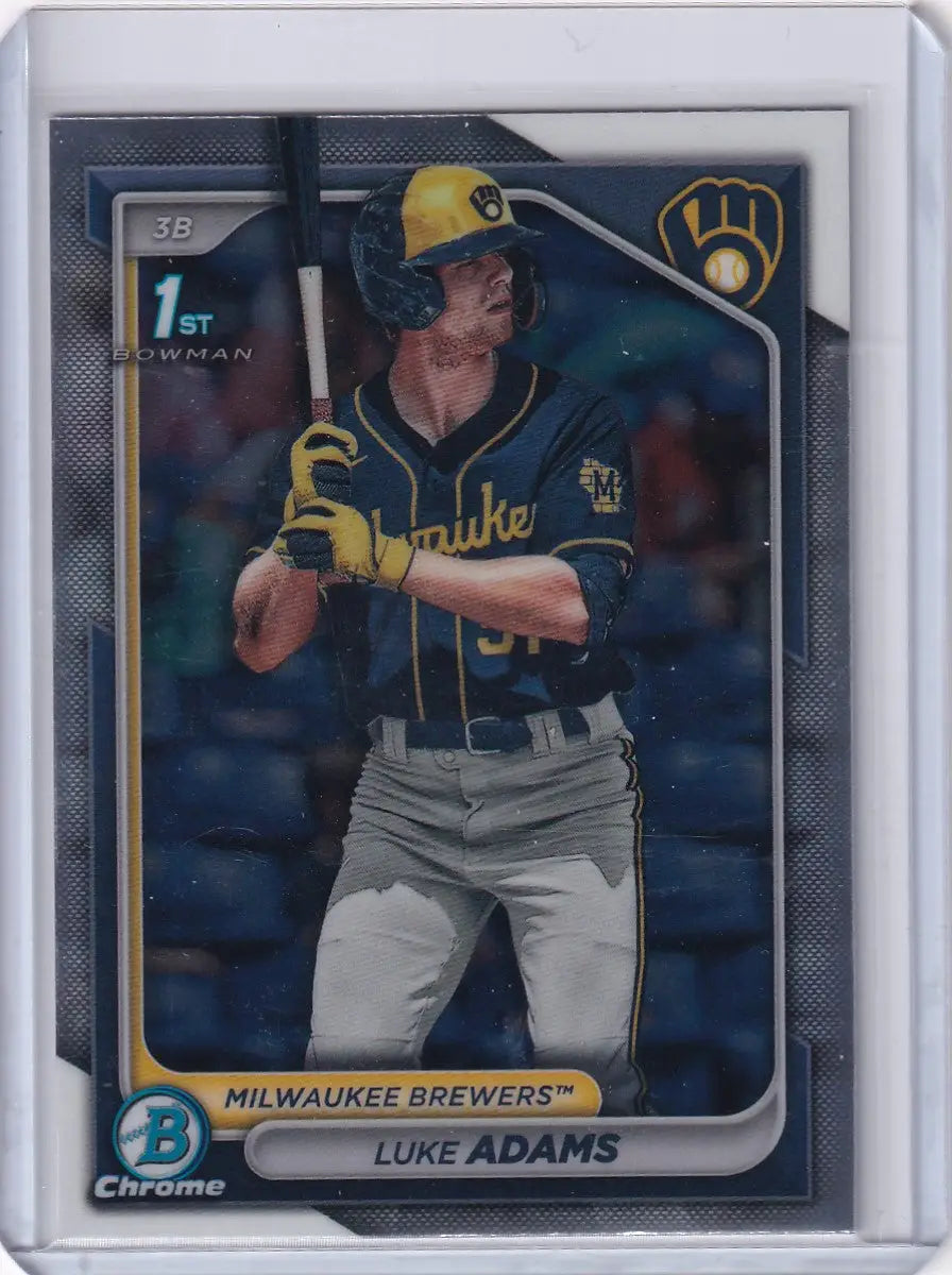 Baseball card of Luke Adams in Milwaukee Brewers uniform from Bowman Baseball 2024
