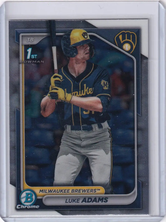 Baseball card of Luke Adams in Milwaukee Brewers uniform from Bowman Baseball 2024