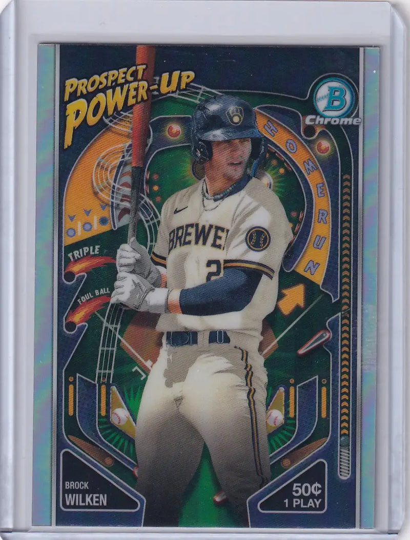 Bowman Baseball card of Brock Wilken in white uniform for Milwaukee Brewers
