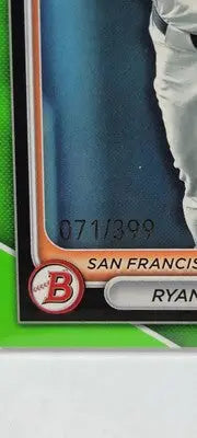 Baseball card fragment featuring Ryan Vanderhei from 2024 Bowman Baseball series