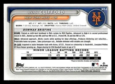 2024 Bowman #BCP-1 Ryan Clifford Chrome Prospects - Baseball Card Single