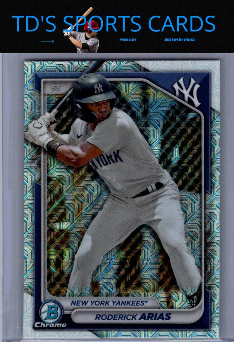 Roderick Arias baseball card from 2024 Bowman BCP-100 Aria Chrome Prospects Mojo Refractors