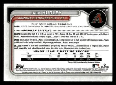 2024 Bowman #BCP-104 Jack Hurley Chrome Prospects - Baseball Card Single